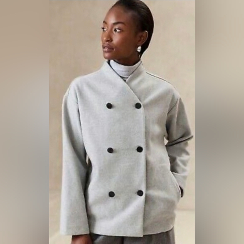 Banana Republic Women's Brushed Gray Double-Breasted Jacket. Suze Small - Picture 9 of 9